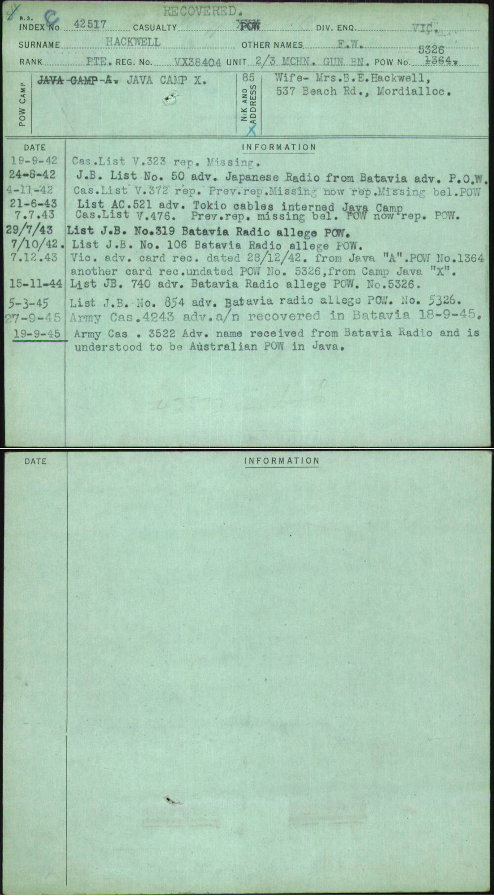 Hackwell, F W, VX38404