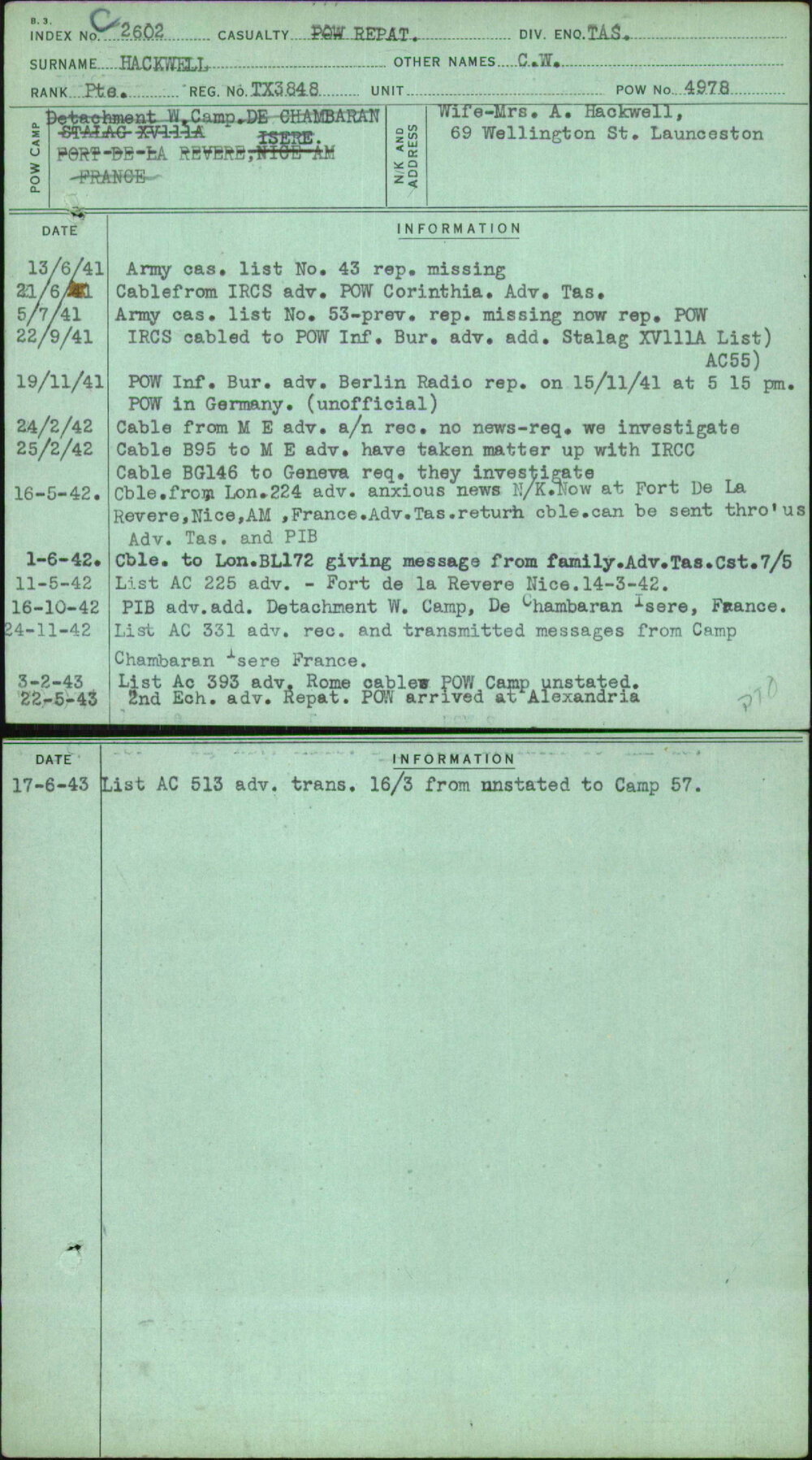 Hackwell, C W, TX3848