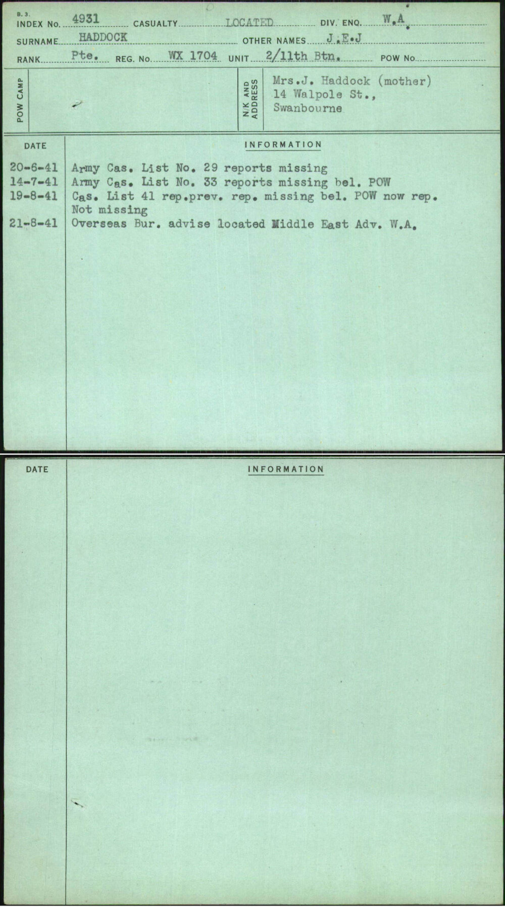 Haddock, J E J, WX1704