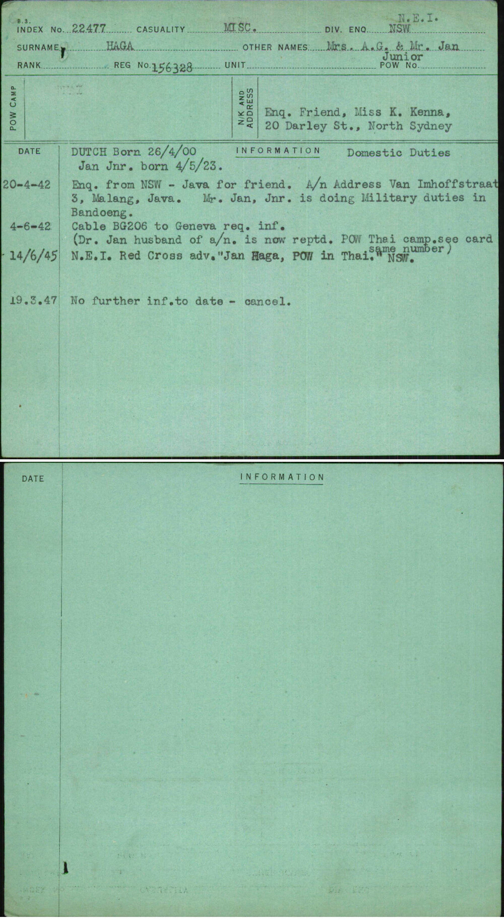Haga, Mrs A G &amp; Mr Jan Junior, 156328