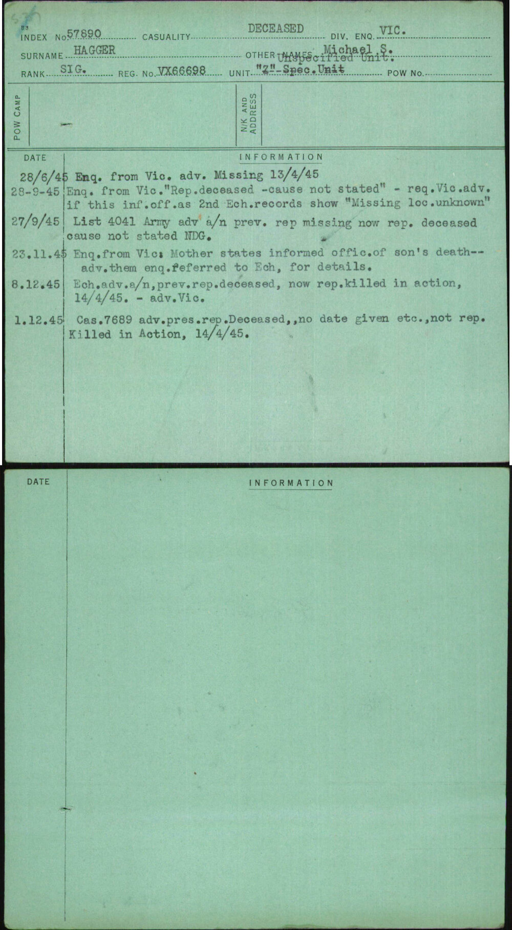 Hagger, Michael S, VX66698