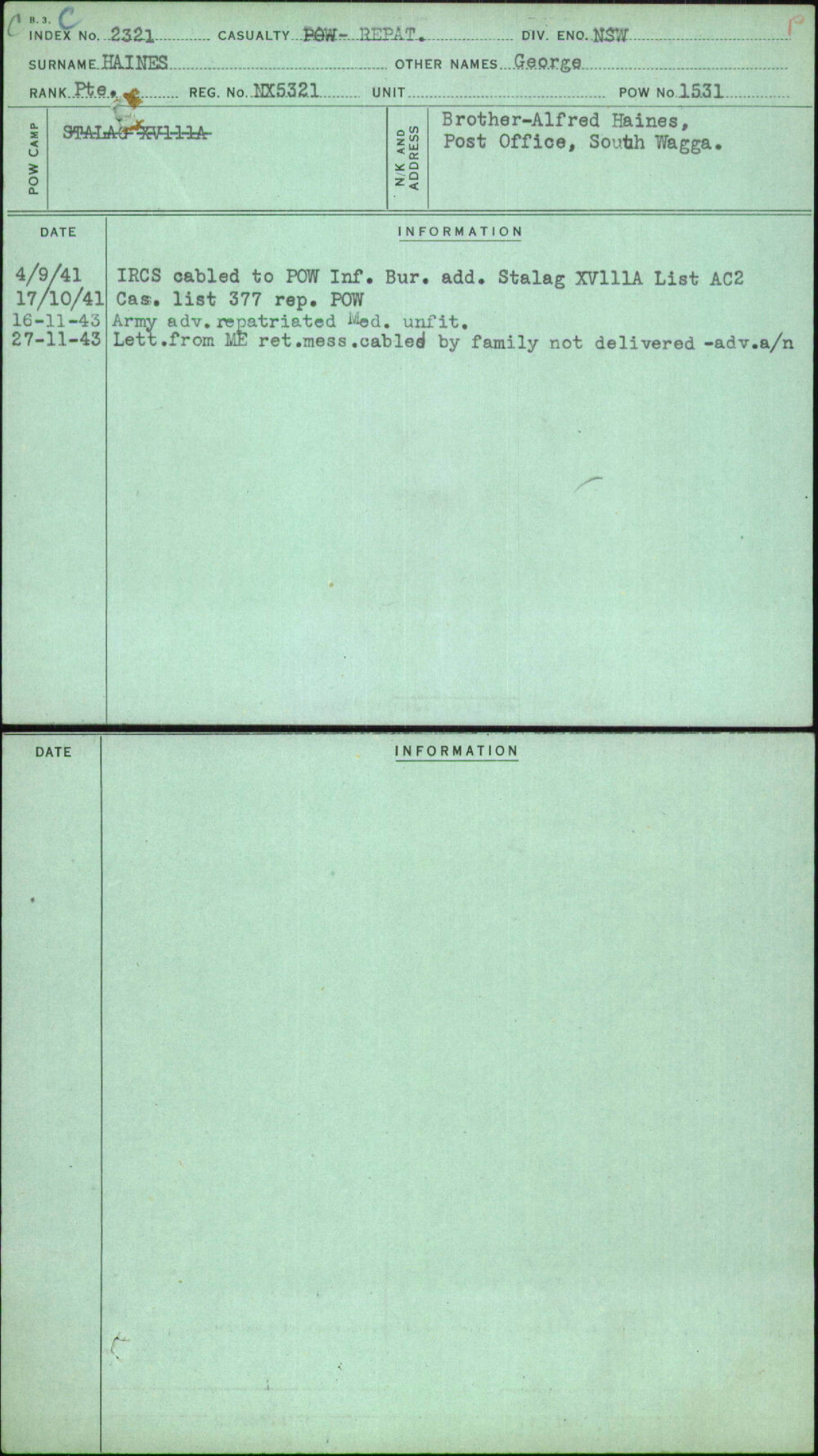 Haines, George, NX5321