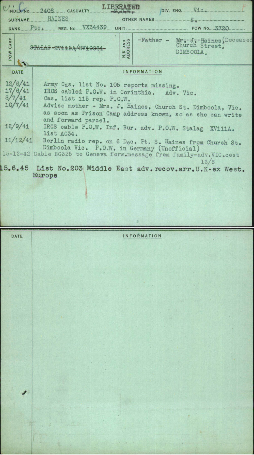 Haines, S, VX34439