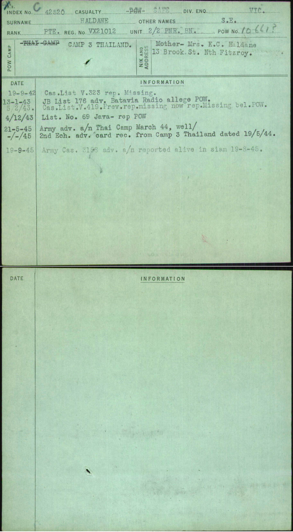 Haldane, S E, VX21012