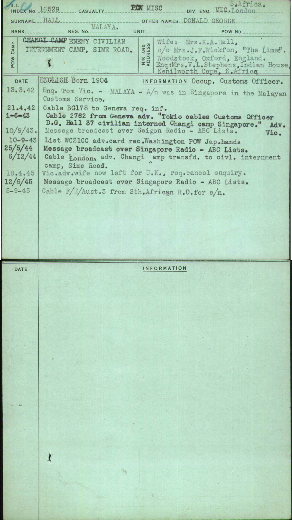 Hall, Donald George, Malaya