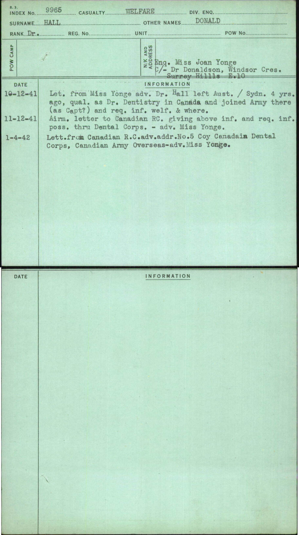 Hall, Donald, [No Service Number]