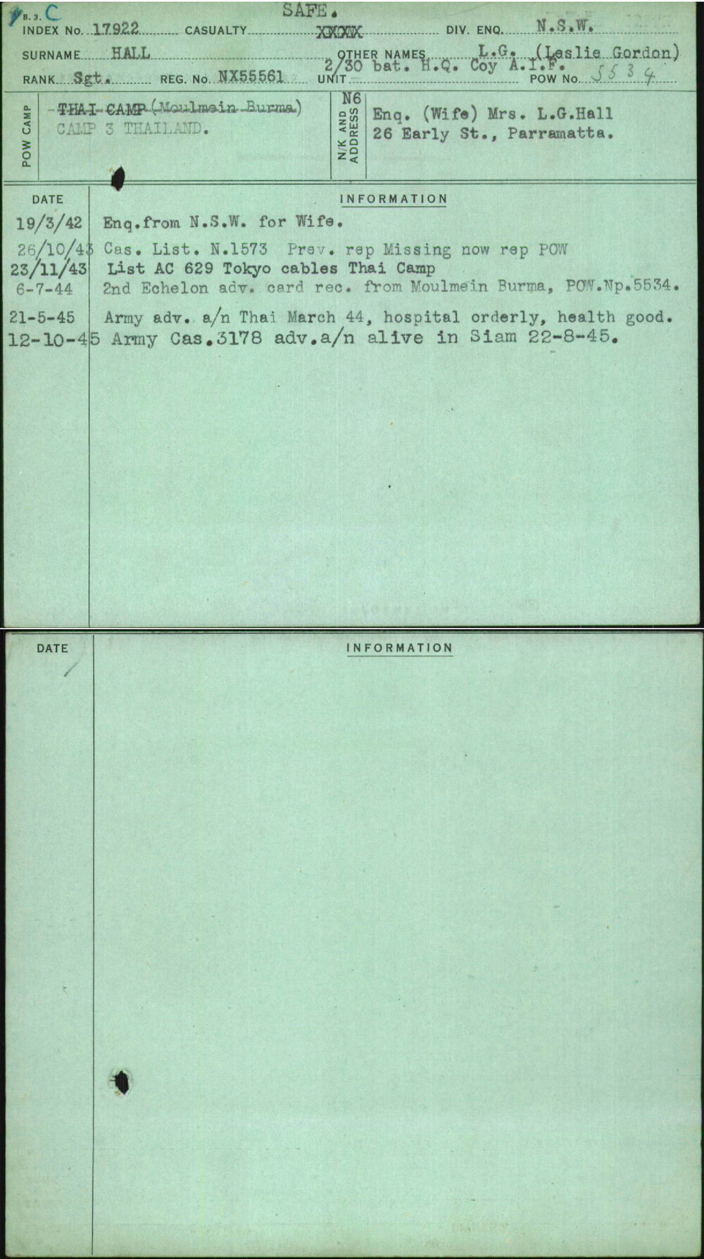 Hall, L G (Leslie Gordon), NX55561