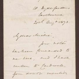 Letter from Hugh C.E. Childers, 16 Hyde Gardens, Eastbourne