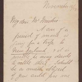 Letter from Arthur Kinnaird (afterwards Earl of Kinnaird), 1 Pall Mall East, London