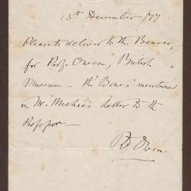 Note from (Professor) R. Owen, British Museum