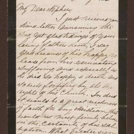 Written from Hargreaves (sic) to "My dear Nephew"