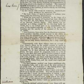 Proof sheet headed Summary - Cardinal Newman Memorial