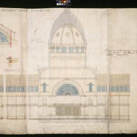 The Melbourne International Exhibition - Part longitudinal section AB/ Elevation AA on sheet no. 3/ Section BB [566]