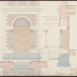 Christian Institute Independent Church Collins Street - Detail of entrance door, porch &c./ Elevation/ Plan/ Section [538]