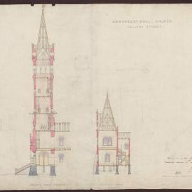 Congregational Church Collins Street - Section thro tower/ Section thro vestry [1339]