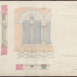 Congregational Church Collins Street - Detail of first floor windows to Collins Street/ Outside elevation/ Section/ Plan [520]
