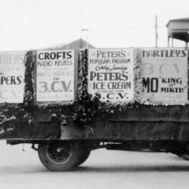 A truck float particpating in the 1942 Easter Fair Carnival in Bendigo, Victoria.