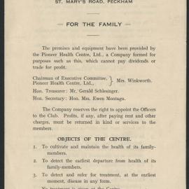 Prospectus of the Pioneer Health Centre, Ltd, Peckham, S.E,15, U.K.