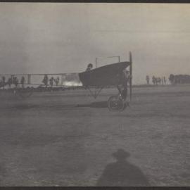 French aeroplanist Simon getting up speed for a flight, on a Bleriot machine, Mexico.