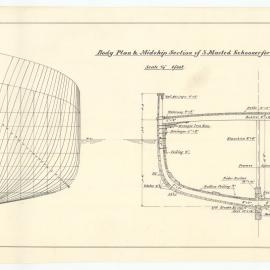 Body Plan & Midship Section of 3 Masted Schooner for Messrs H. Jones & Co.
