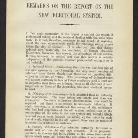 Remarks on the Report on the New Electoral System