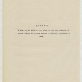Rapport a Monsieur le Ministre des Colonies sur la situation des colons belges au Katanga, pendant le premier trimestre de 1914