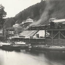 A view of mining activities on the King River, Tasmania, operated by Mount Lyell Mining and Railway Co. Ltd.