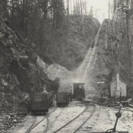 Hauling ore by rail at Mount Lyell Mine,Tasmania.