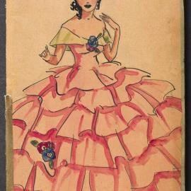 Bridge scorecard holder Illustrated with lady in pink ruffled gown