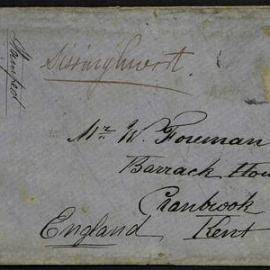 Letter to Mrs W. Foreman, Barrack House, Cranbrook, England, from unknown