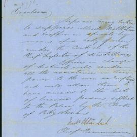 Francis Hare Papers (no.3): Frederick C. Standish to the Officer in Charge, Hobson's Bay District