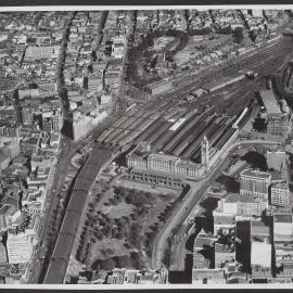 Aerial view of railway station, NSW