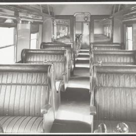 "Wildflower class diesel-electric train", interior view of passenger car.