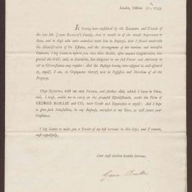 Letter to Bright Baillie & Bright, Bristol, from George Baillie, London