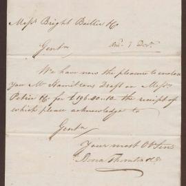 Letter to Bright Baillie & Bright, Bristol, from Down Thornton, London