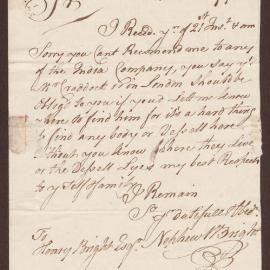 Letter to Henry Bright Esq.,Merch[an]t in Bristol, from William Bright [nephew], London