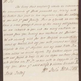 Letter dated Friday to Henry Bright Esq., Merchant in Bristol from W[illia]m Leslie Hamilton, Bath