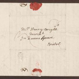 Letter to 'Mr. Henry Bright, Mercht. in Queen's Square, Bristol from Cath. Hamilton, St. James Street' [London].
