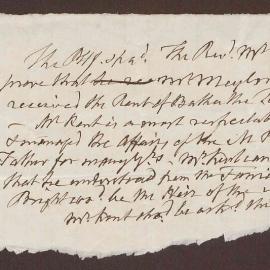 Note. Re: Reverend Mr. Kent and the rental of 'Batha' from Mr[s?] Meyler and the payment of that rent