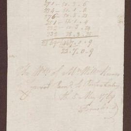 'The Bills of Mr. William Reeves Logwood Rem[ove]d to Porters Entry the 5 May, 1769