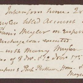 Note. Re: Settlement of Richard Meyler's Account with Francis Meyler's estate