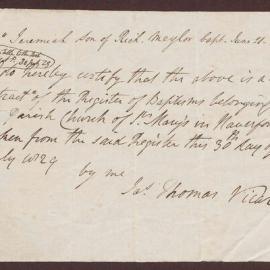 Re: Jeremiah Meyler son of Richard Meyler baptised on 21 June 1702, extract of the register 1800s of baptisms belonging to the parish church of St Mary's in Haverford West.