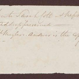 Note from John Cott nephew to R Meyler