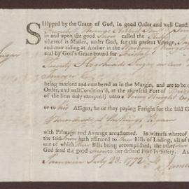 Letter and Bill. (i) Letter dated 24 July 1772 to Henry Bright, Bristol, from Thomas Hibbert.