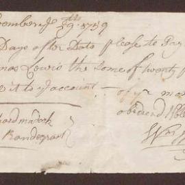 Note. Re: Payment of £20 into Mr. Thomas Lewis Account