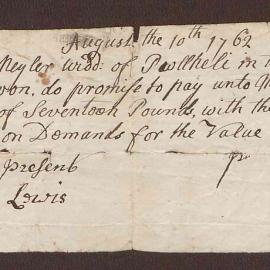 Note. Re: J. Meyler do promise to pay unto Mr. John Bovan £17 with interest on demand