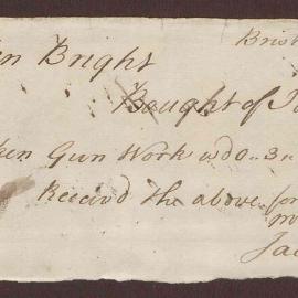 Note to Mr. Allen Bright, from Jacob Axford, Bristol