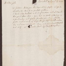 Letter to Henry Bright, St Christopher's, West Indies, from Richard Meyler, Bristol