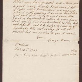 Letter to Richard Meyler, Bristol, from George Bonner, Woodend