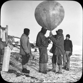 Dr Simpson sending up a balloon, recording the weather